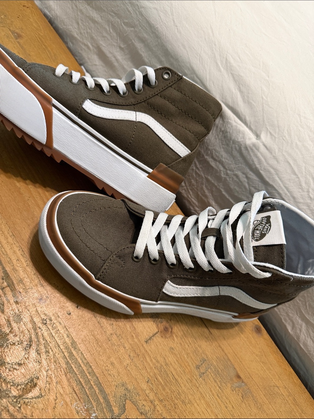 Vans Olive Green High-Top Sneakers with White Stripe
